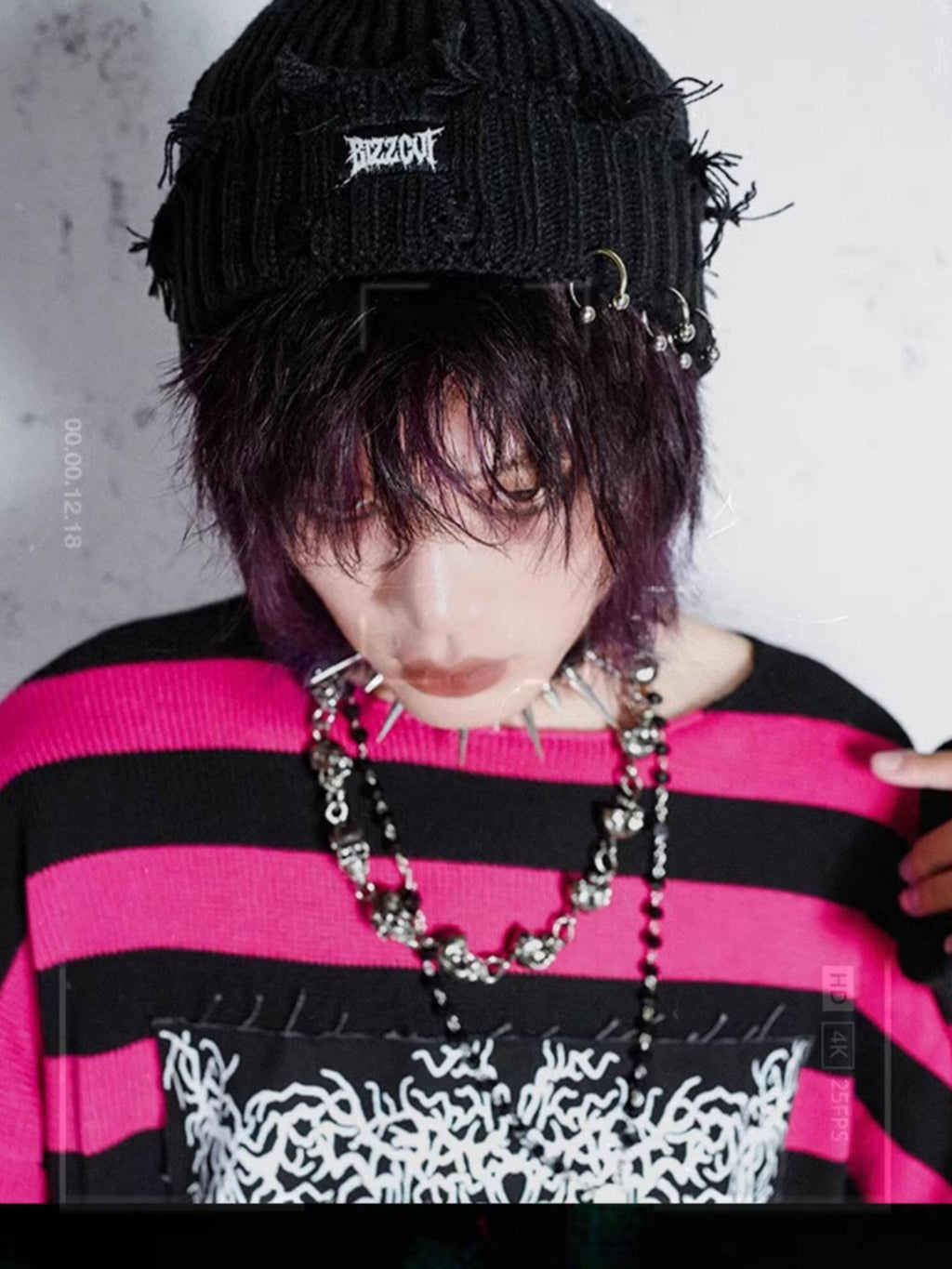RebelSeed Black Perforated Rivet Badge Stitch Rolled Brim Women's Polyester Beanies
