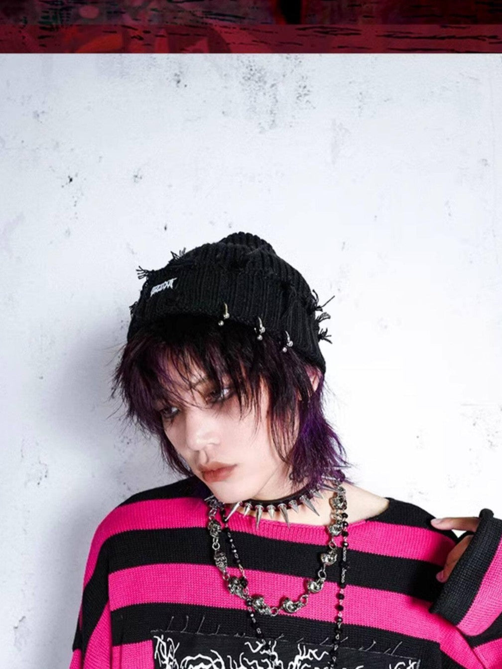 RebelSeed Black Perforated Rivet Badge Stitch Rolled Brim Women's Polyester Beanies