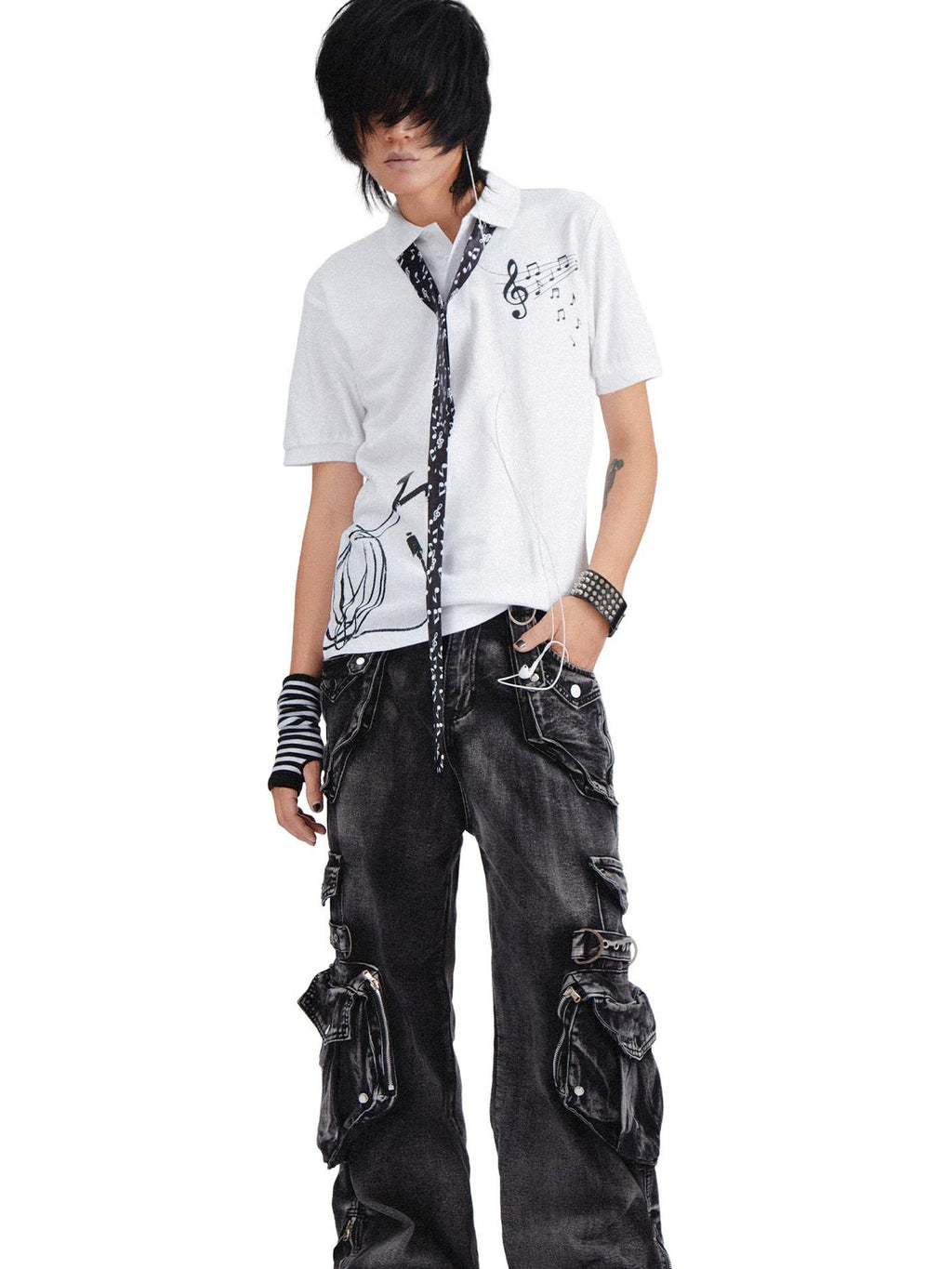 RebelSeed Black Punk Snow Wash Distressed Pocket Women's Denim Cargo Pants