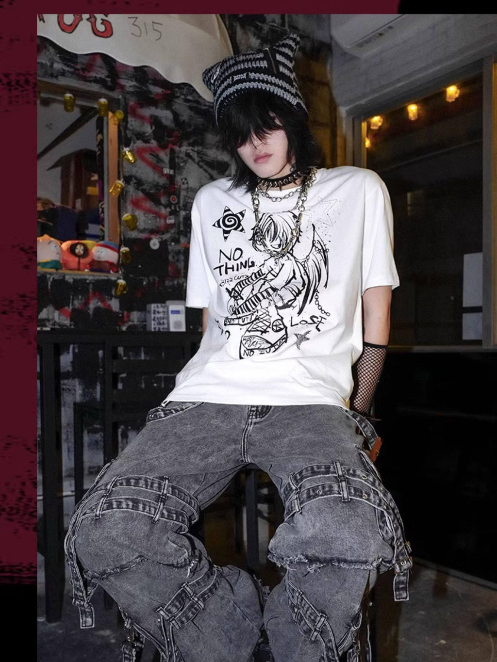 RebelSeed Black Rebel Angel Punk Rock Drop Shoulder Women's Short Sleeve T-shirts