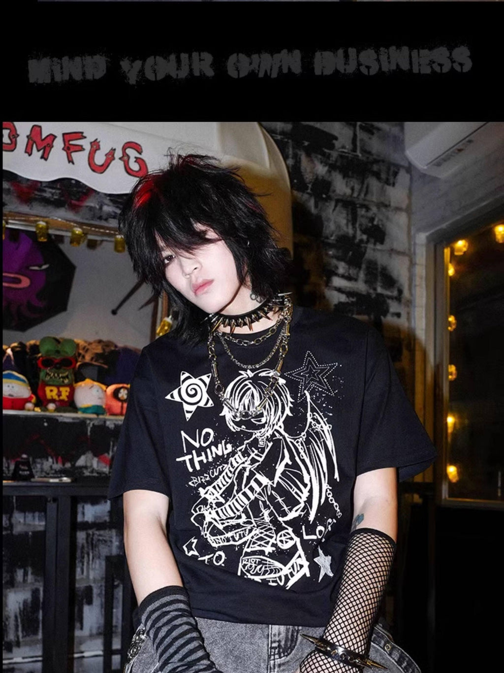 RebelSeed Black Rebel Angel Punk Rock Drop Shoulder Women's Short Sleeve T-shirts