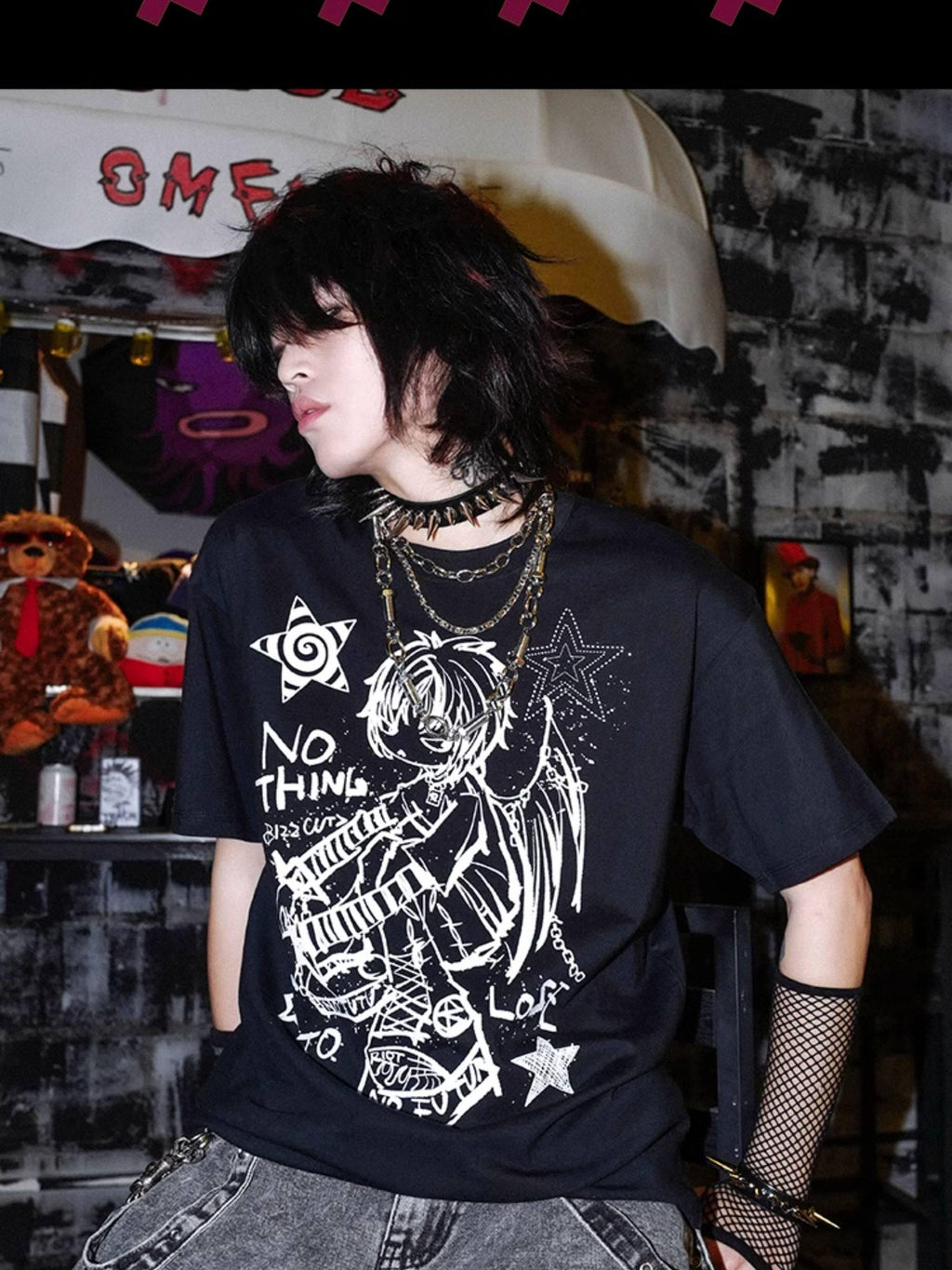 RebelSeed Black Rebel Angel Punk Rock Drop Shoulder Women's Short Sleeve T-shirts