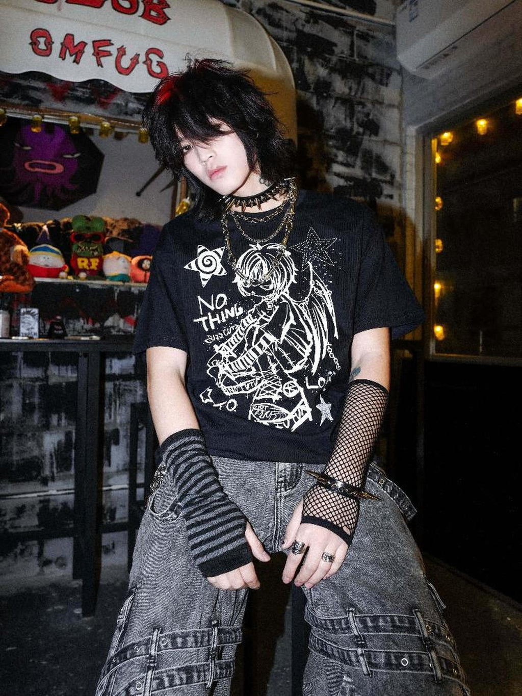 RebelSeed Black Rebel Angel Punk Rock Drop Shoulder Women's Short Sleeve T-shirts