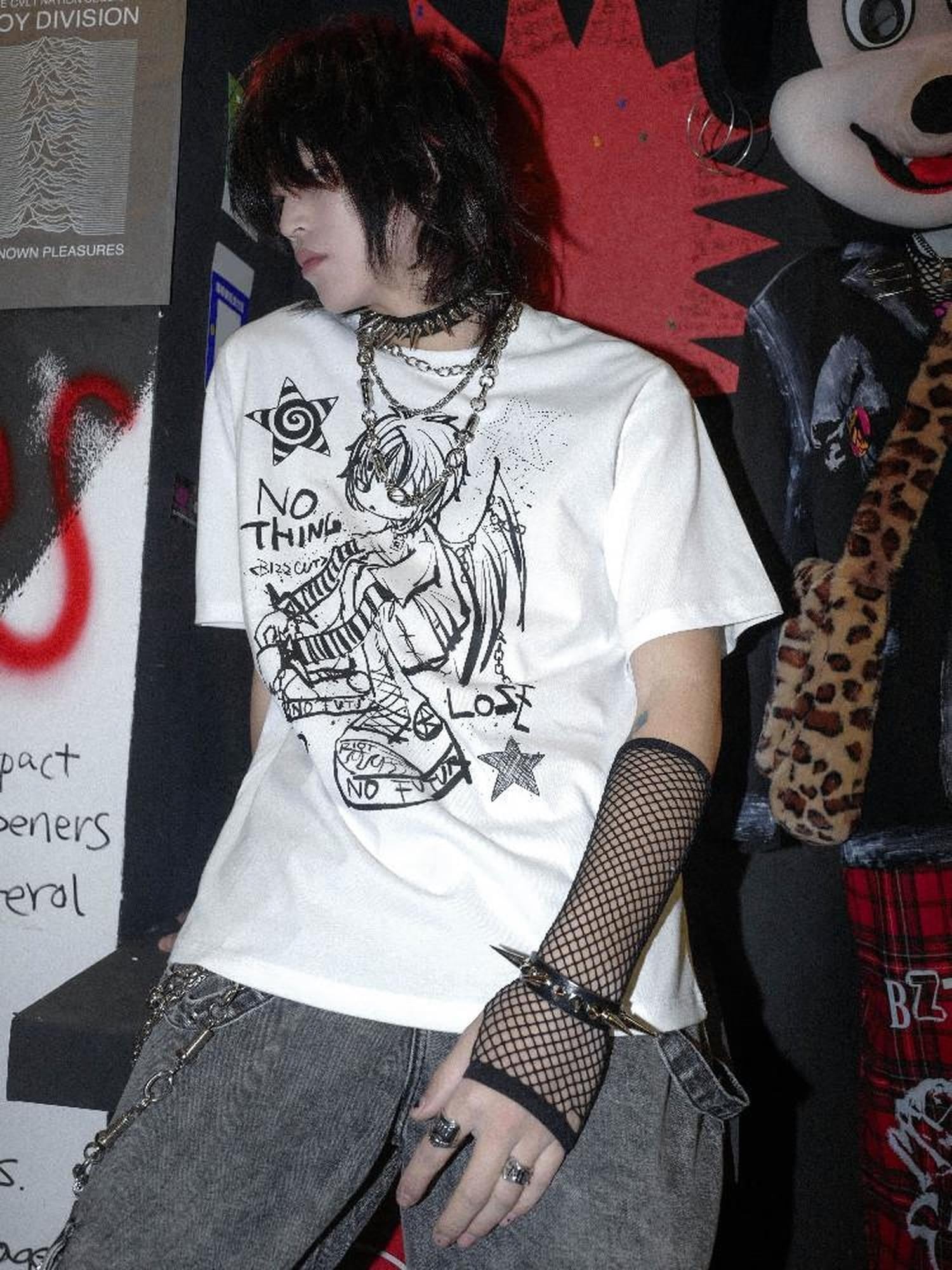 RebelSeed Black Rebel Angel Punk Rock Drop Shoulder Women's Short Sleeve T-shirts