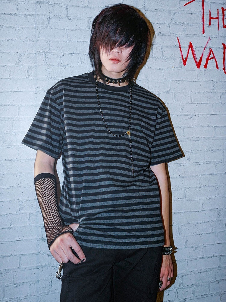 RebelSeed_Black_Red_Stripe_Skull_Heat_Press_Print_Women's_Cotton_Short_Sleeve_T-shirts_903117374726_MISSTT