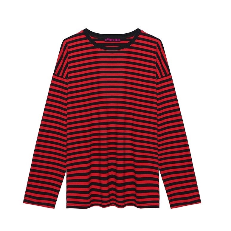 RebelSeed_Black_Red_Striped_Abstract_Punk_Drop_Shoulder_Loose_Women's_Long_Sleeve_T-shirts_972321661132_MISSTT