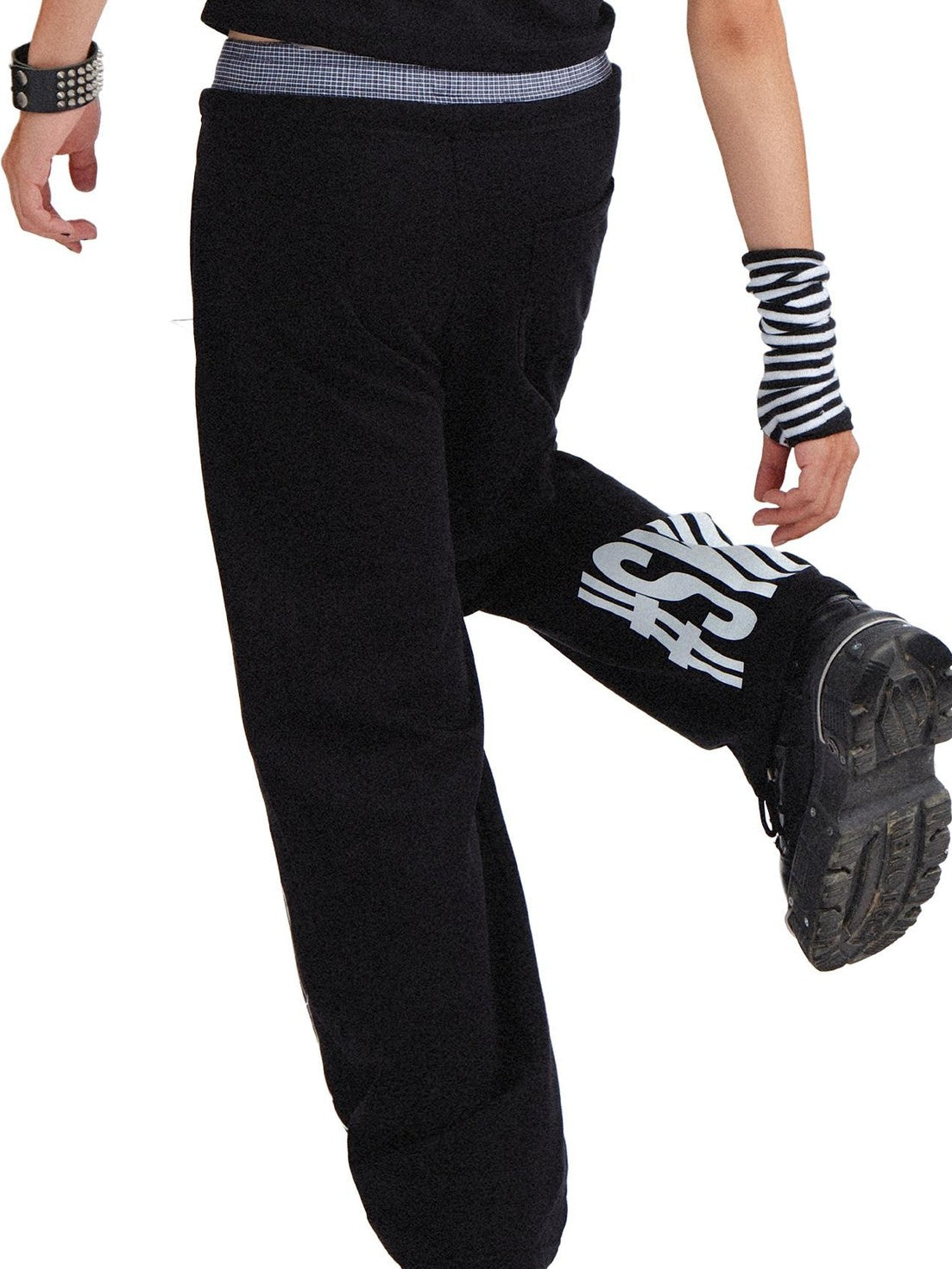 RebelSeed Black Skull Print Punk Cuffed Loose Women's Cotton Straight-leg Pants