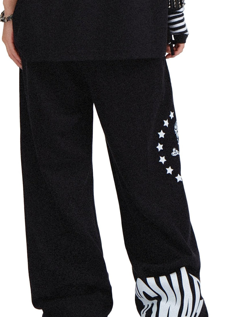 RebelSeed Black Skull Print Punk Cuffed Loose Women's Cotton Straight-leg Pants