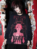 RebelSeed Black Skull Punk Oversized Heat Transfer Women's Cotton Long Sleeve T-shirts
