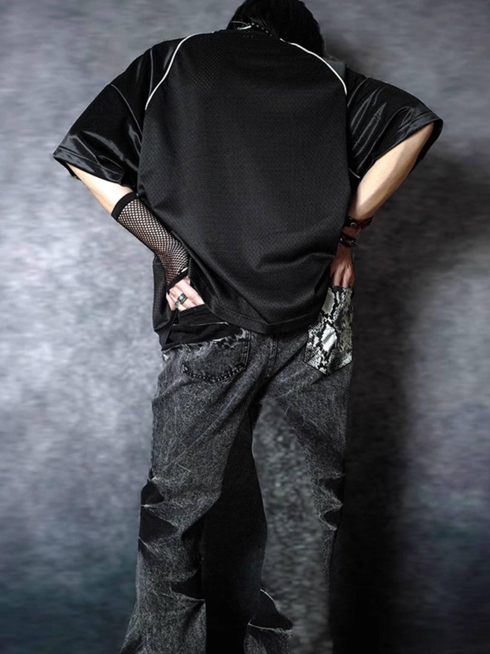 RebelSeed Black Snake Embroidered Lightning Distressed Washed Women's Denim Bootcut Pants