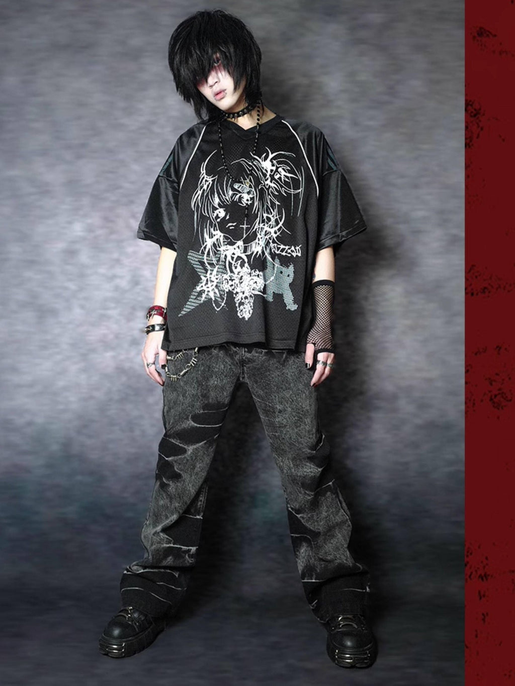 RebelSeed Black Snake Embroidered Lightning Distressed Washed Women's Denim Bootcut Pants