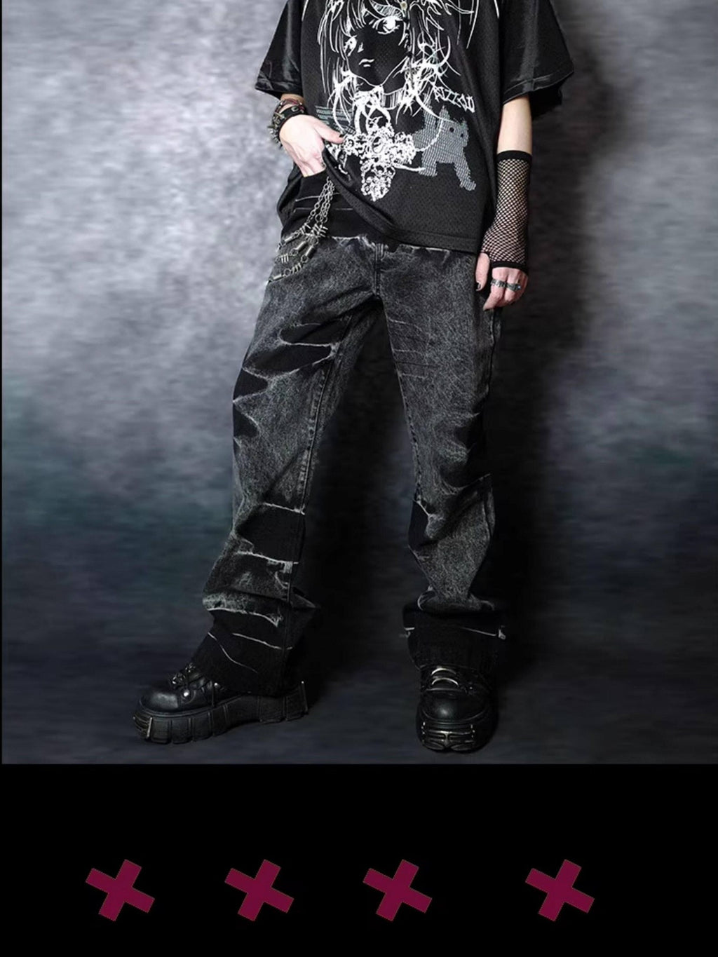 RebelSeed Black Snake Embroidered Lightning Distressed Washed Women's Denim Bootcut Pants