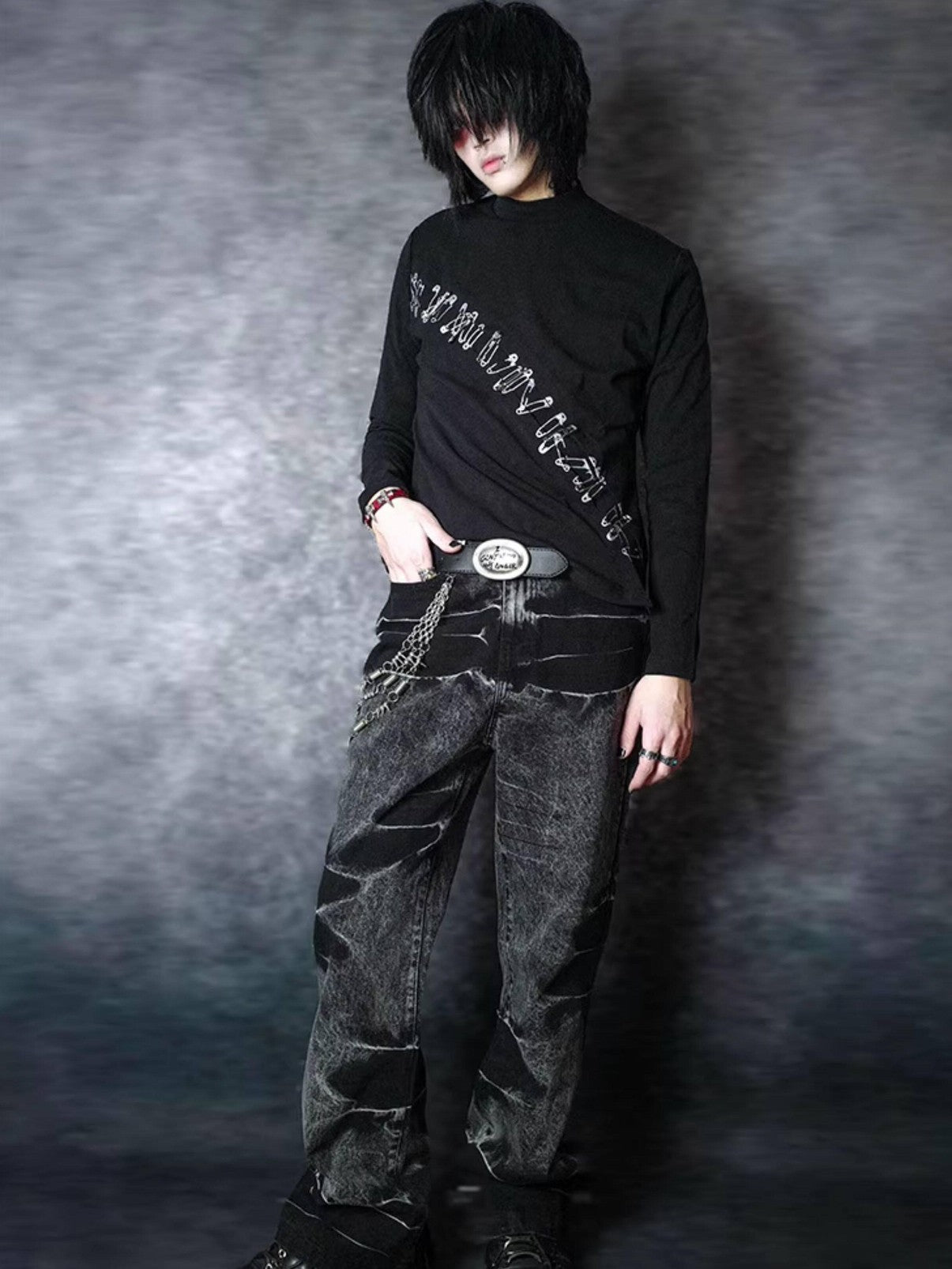 RebelSeed Black Snake Embroidered Lightning Distressed Washed Women's Denim Bootcut Pants