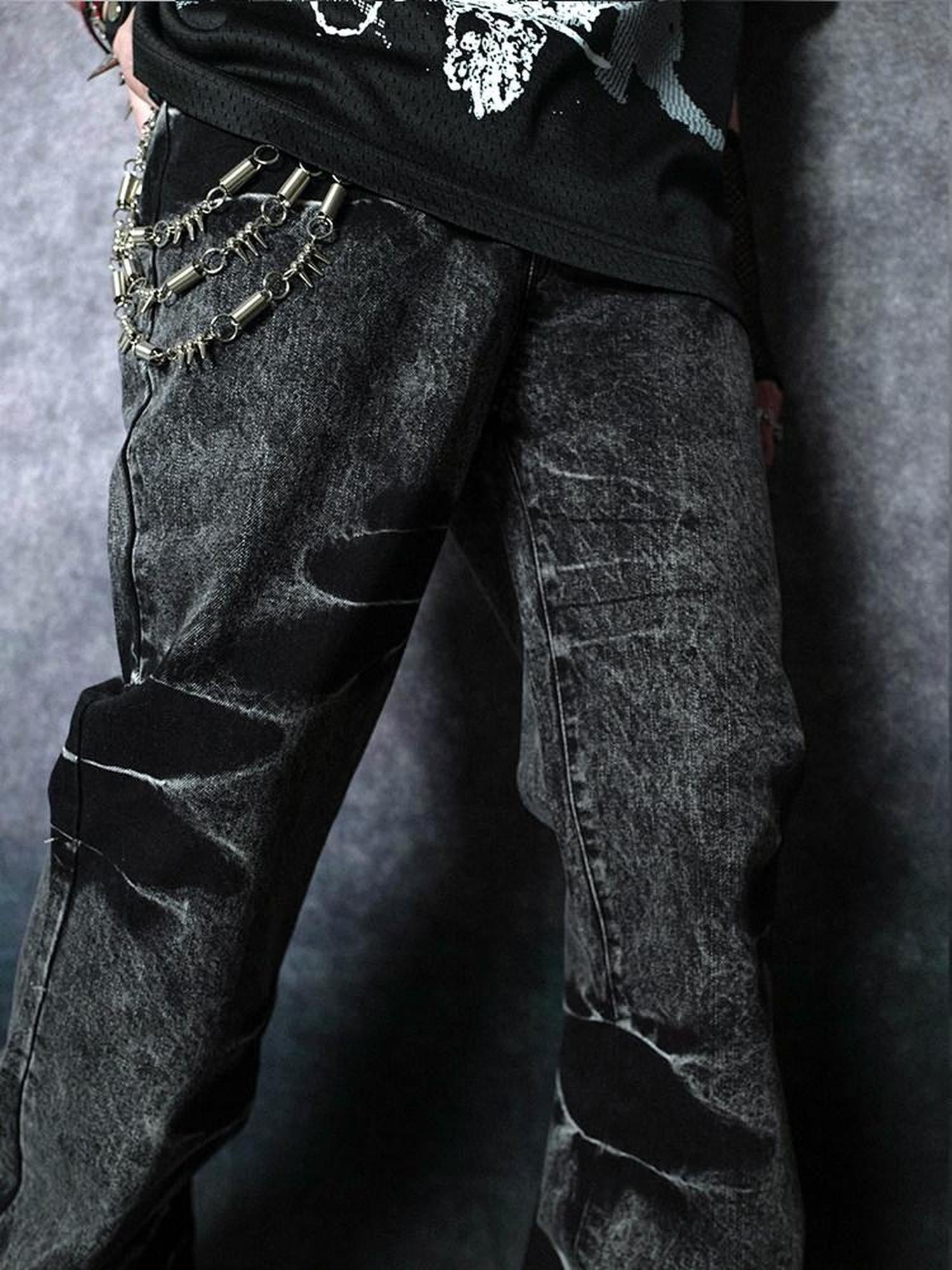 RebelSeed Black Snake Embroidered Lightning Distressed Washed Women's Denim Bootcut Pants