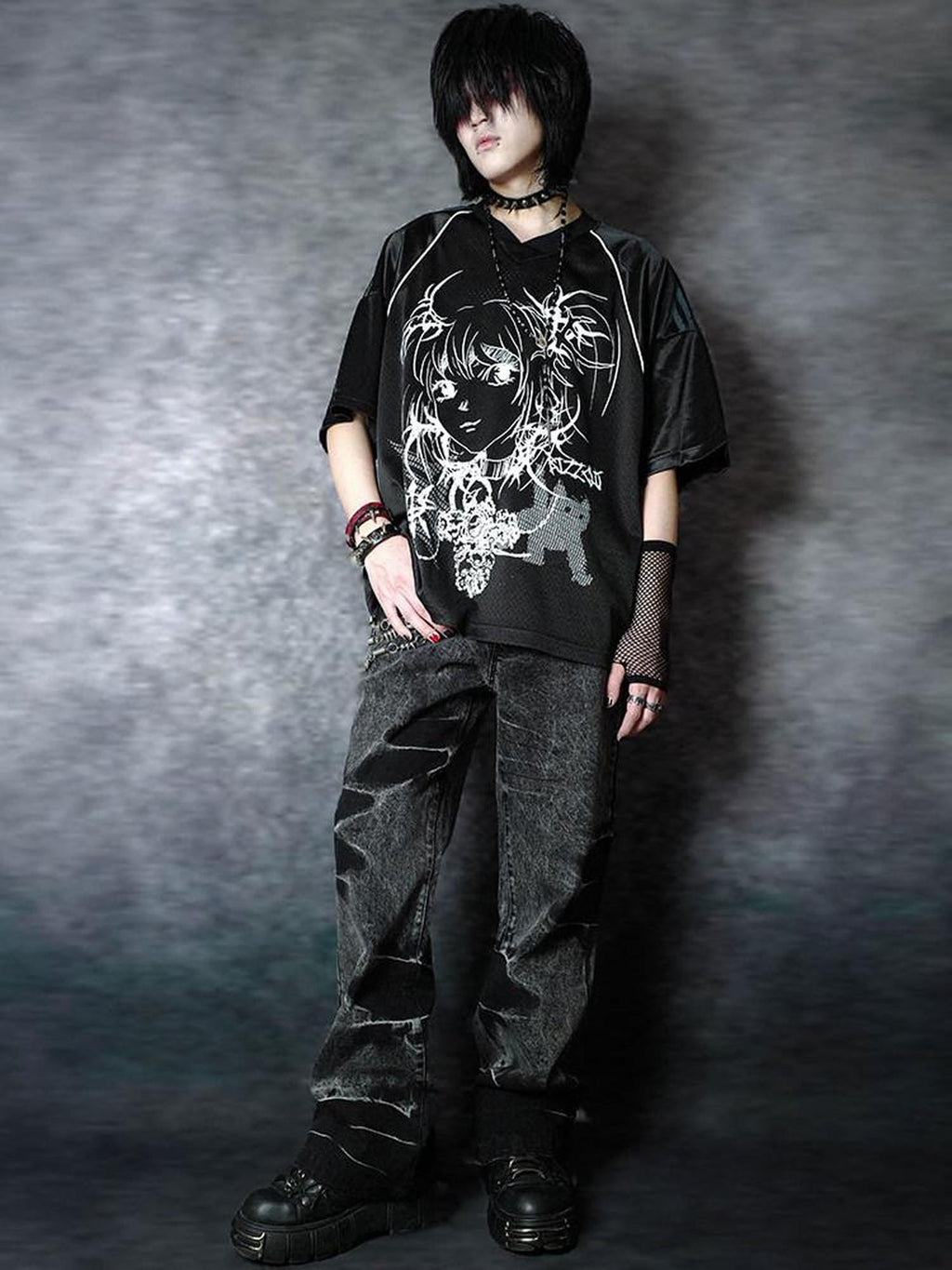RebelSeed Black Snake Embroidered Lightning Distressed Washed Women's Denim Bootcut Pants