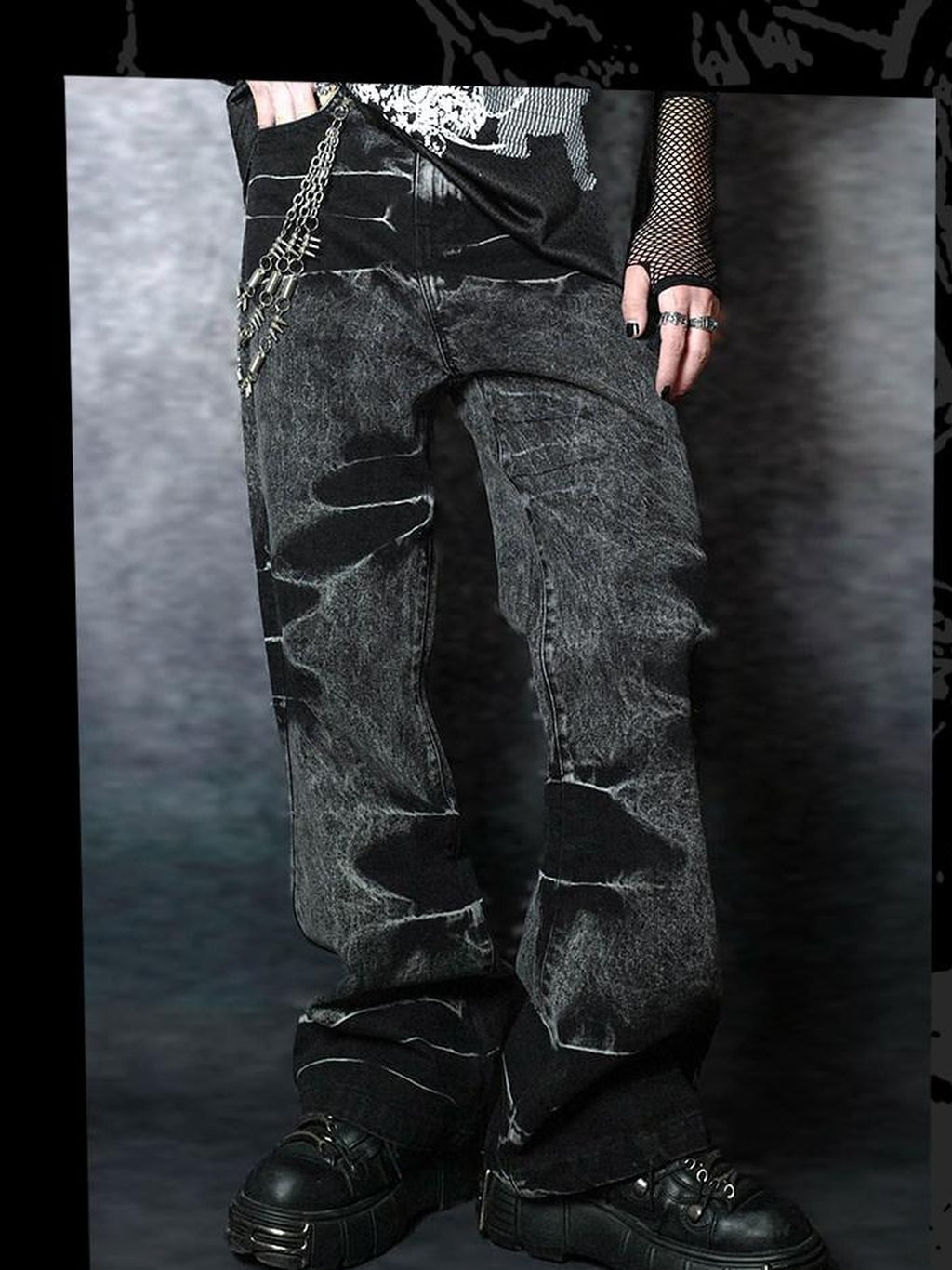 RebelSeed Black Snake Embroidered Lightning Distressed Washed Women's Denim Bootcut Pants