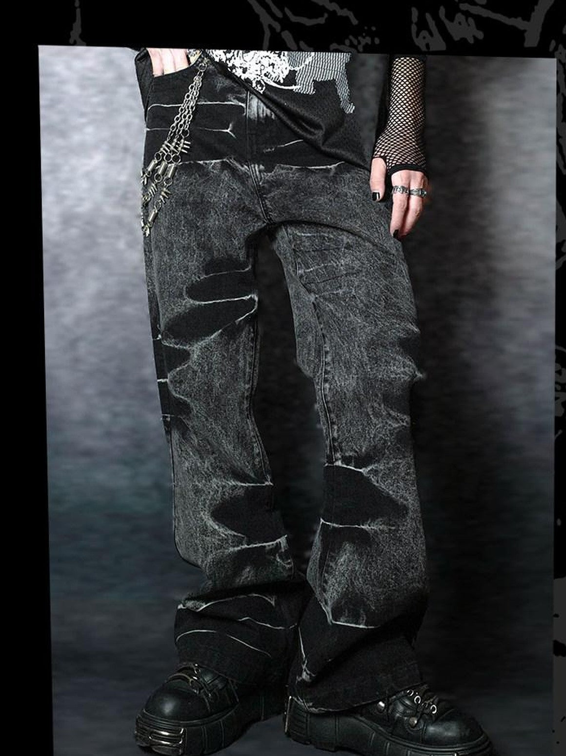 RebelSeed Black Snake Embroidered Lightning Distressed Washed Women's Denim Bootcut Pants