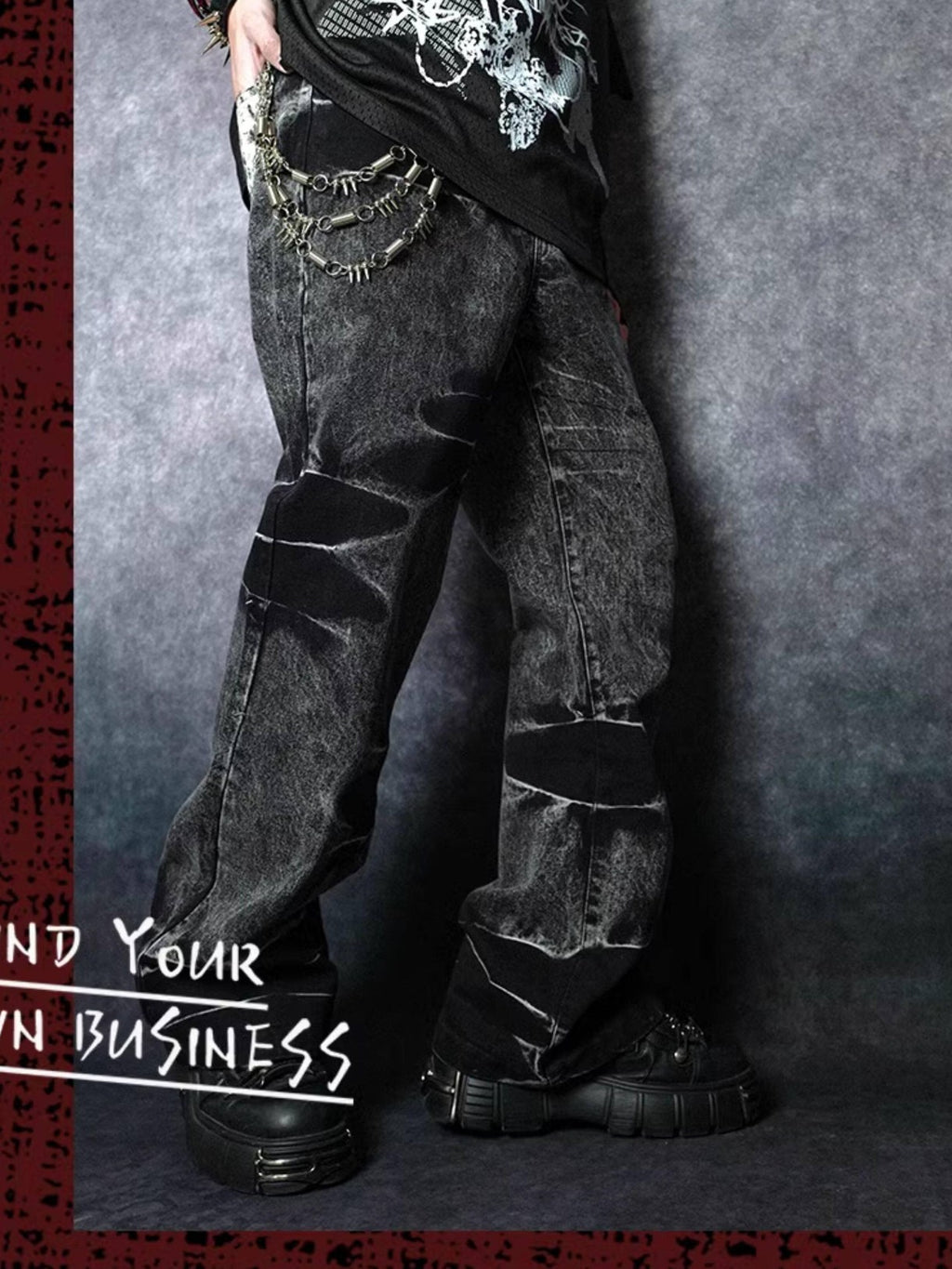RebelSeed Black Snake Embroidered Lightning Distressed Washed Women's Denim Bootcut Pants