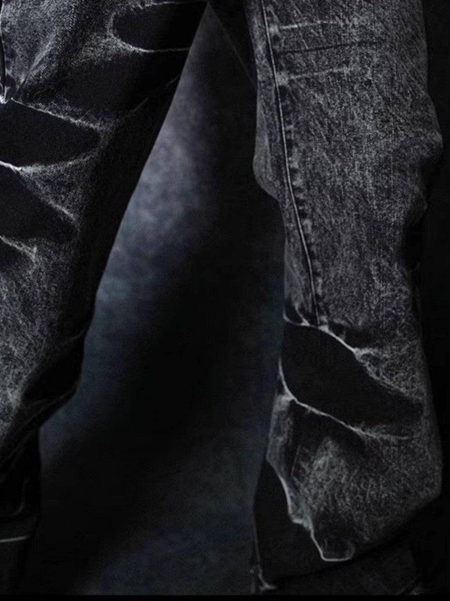 RebelSeed Black Snake Embroidered Lightning Distressed Washed Women's Denim Bootcut Pants