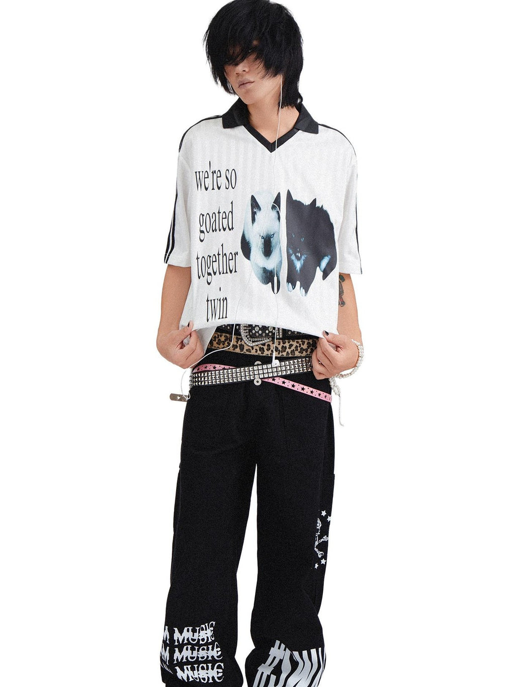 RebelSeed Black Snowwash Distressed Lettering Punk Women's Cotton Straight-leg Jeans