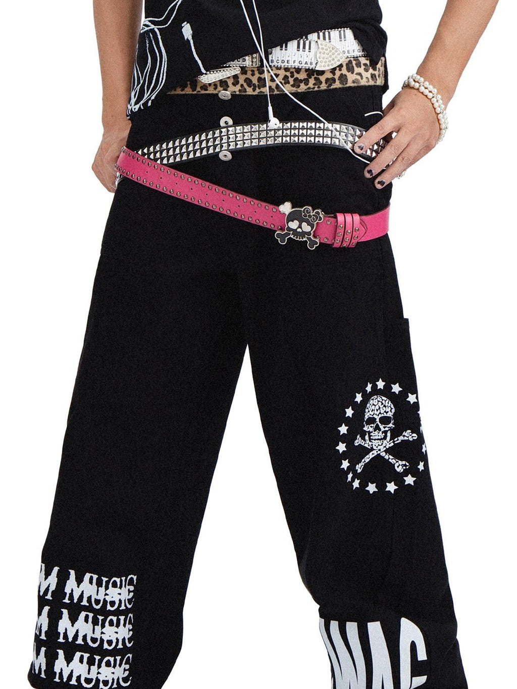 RebelSeed Black Snowwash Distressed Lettering Punk Women's Cotton Straight-leg Jeans