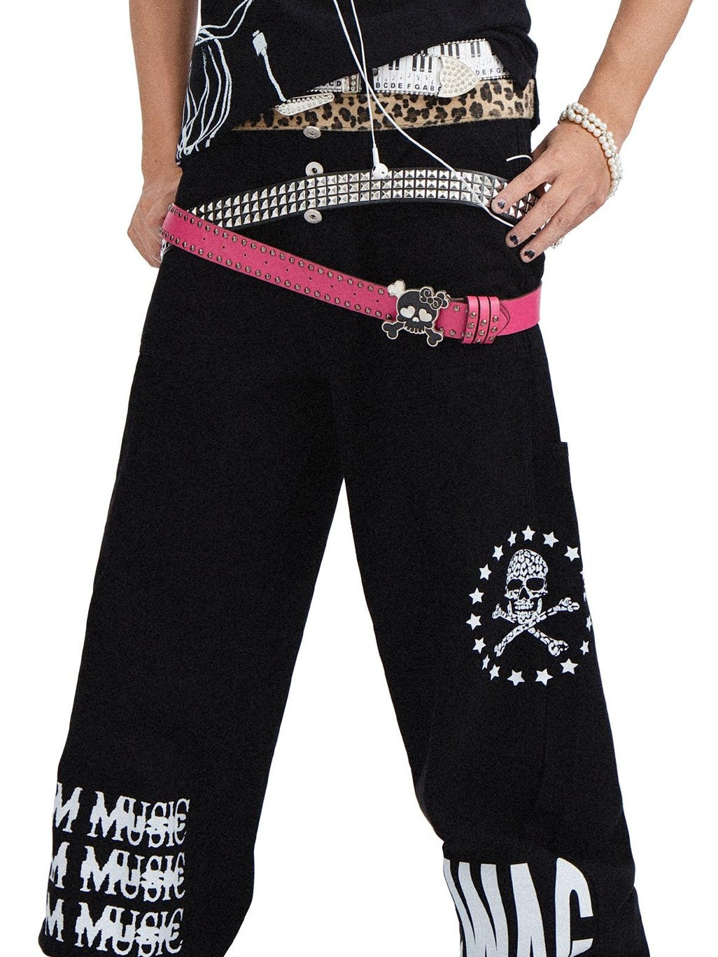 RebelSeed Black Snowwash Distressed Lettering Punk Women's Cotton Straight-leg Jeans