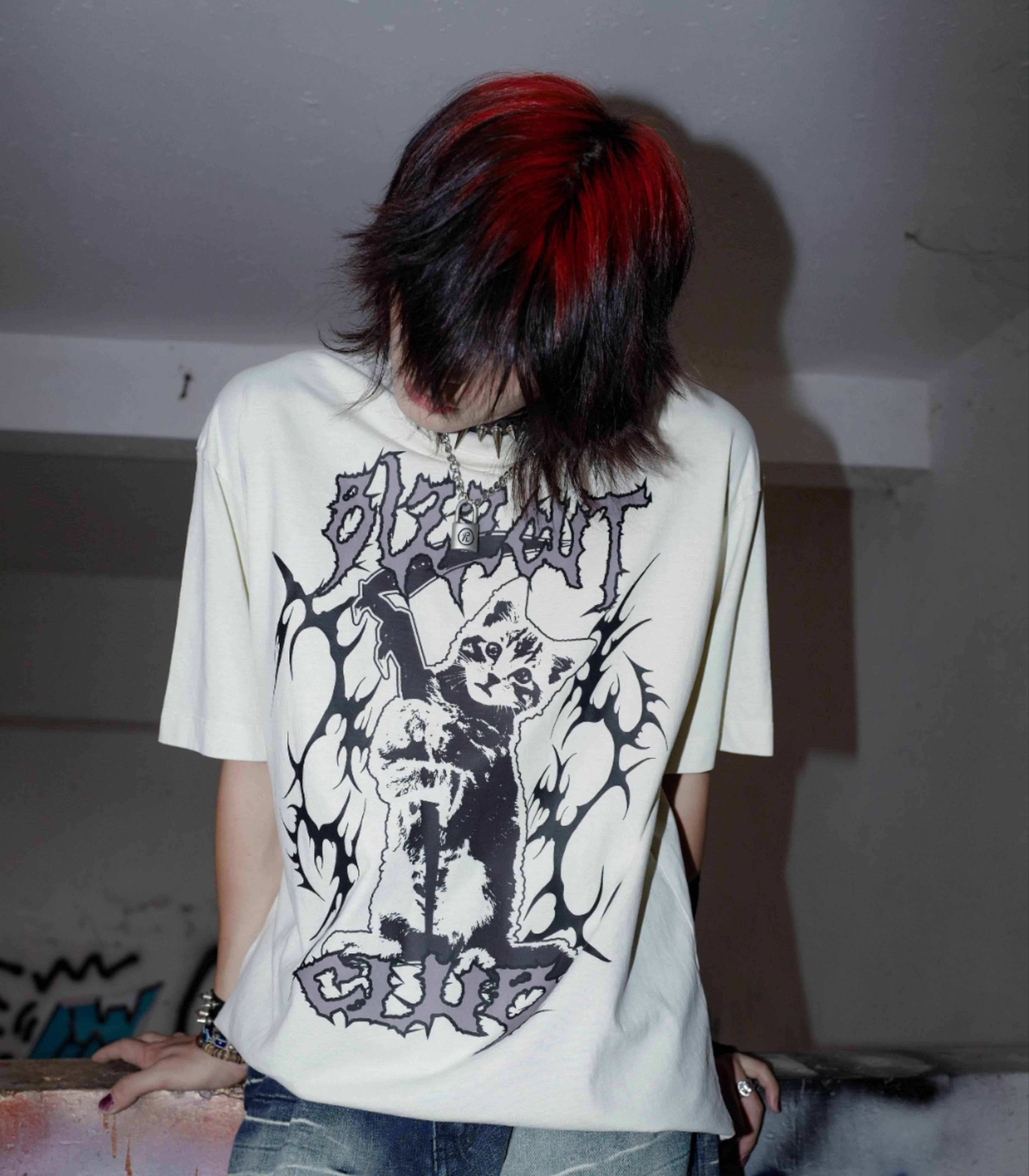 RebelSeed_Black_Striped_Skull_Demon_Heat_Transfer_Punk_Women's_Short_Sleeve_T-shirts_920982359001_MISSTT