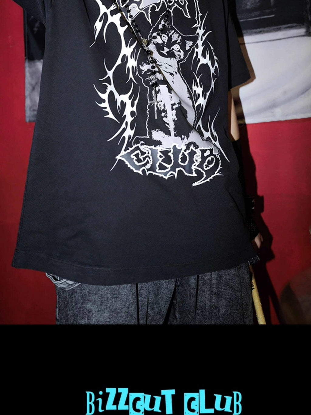 RebelSeed Black Striped Skull Demon Heat Transfer Punk Women's Short Sleeve T-shirts