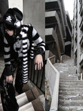 RebelSeed Black White Striped Knitted Long Subculture Women's Polyester Scarves & Shawls
