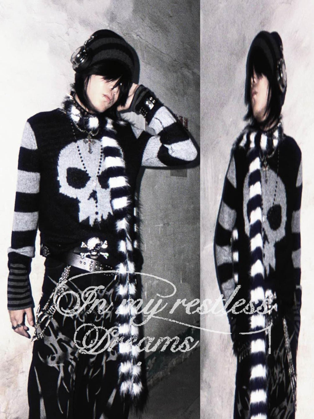 RebelSeed Black White Striped Knitted Long Subculture Women's Polyester Scarves & Shawls