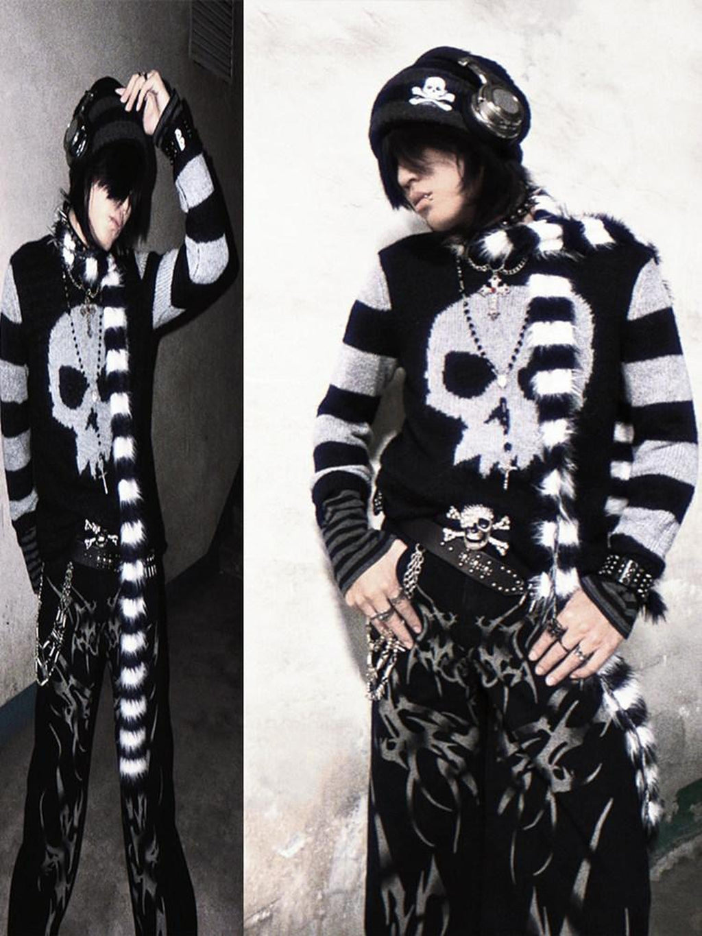 RebelSeed Black White Striped Knitted Long Subculture Women's Polyester Scarves & Shawls