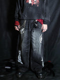 RebelSeed Cat Graphic Punk Baggy Washed Distressed Women's Denim Low-rise Jeans