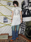 RebelSeed Cream Draped Hippie Lace Cutout Jacquard Women's Polyester Mini Skirts