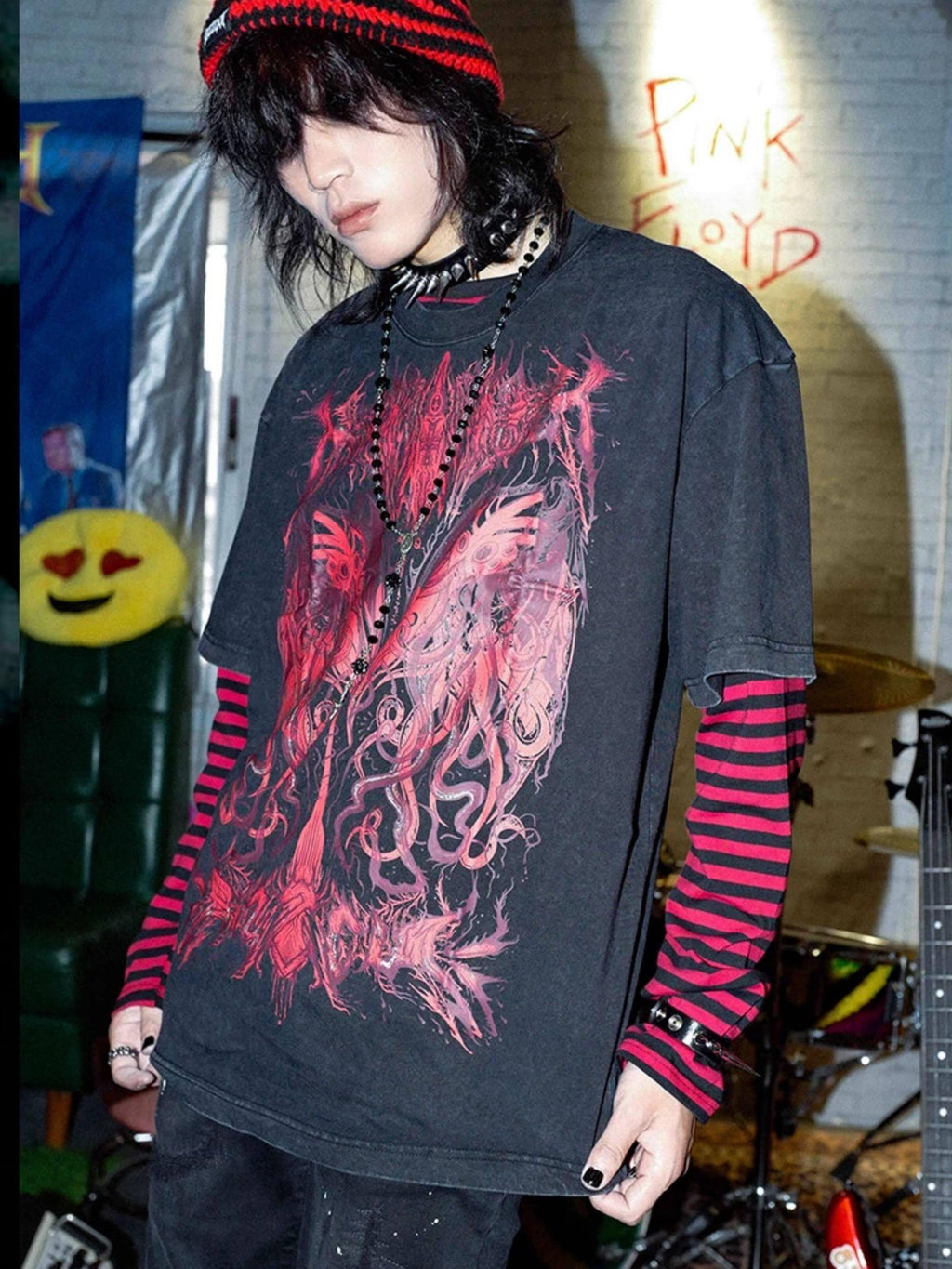 RebelSeed Cthulhu Art Print Heat Transfer Punk Women's Cotton Fleece Long Sleeve T-shirts