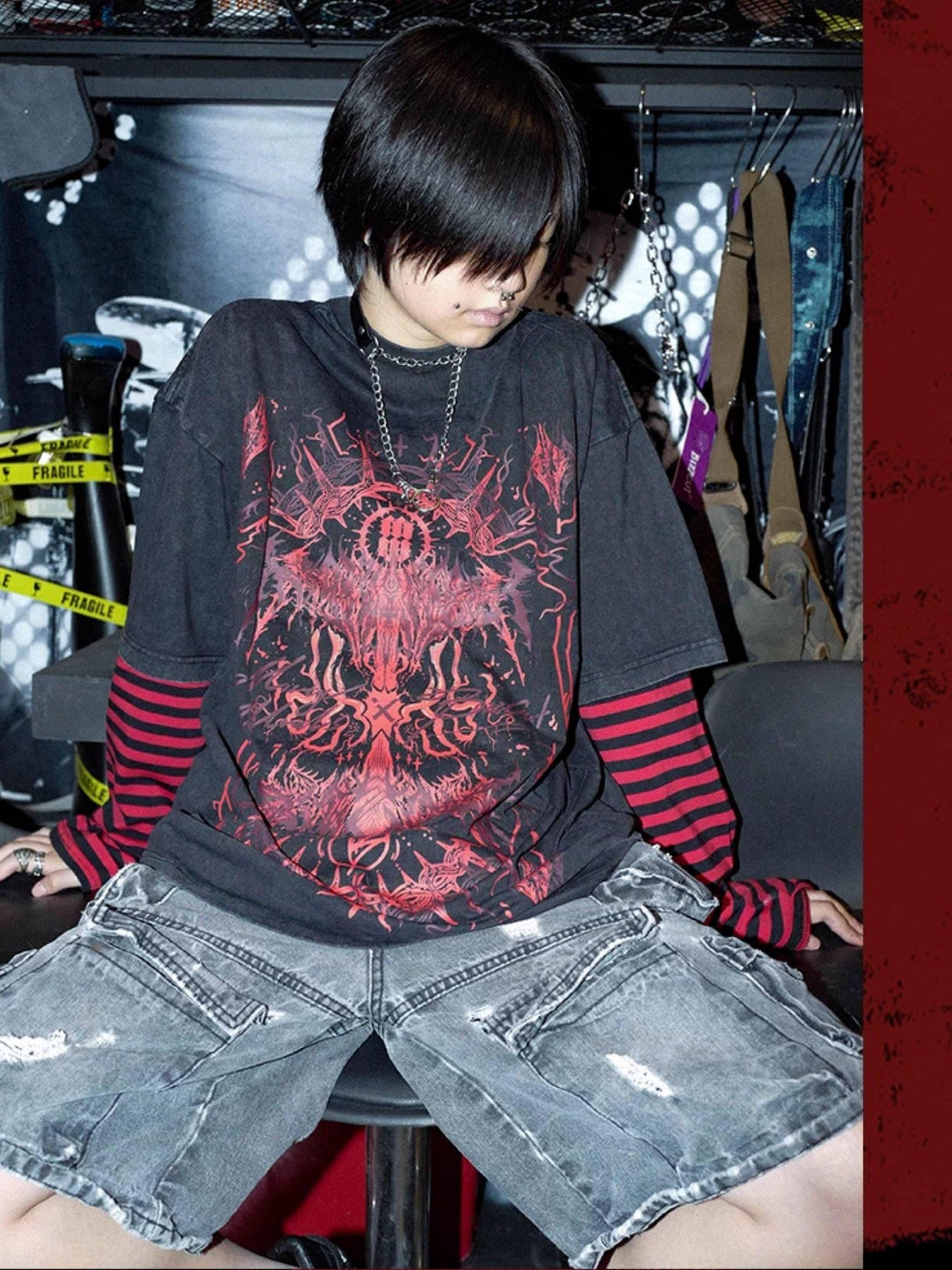 RebelSeed Cthulhu Art Print Heat Transfer Punk Women's Cotton Fleece Long Sleeve T-shirts