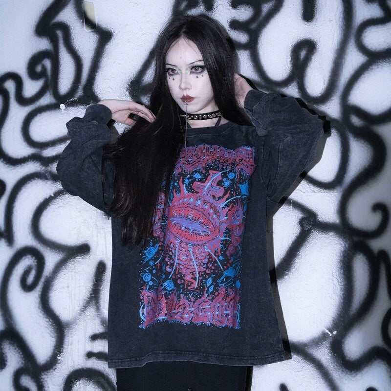 RebelSeed_Cthulhu_Eye_Punk_Distressed_Washed_Print_Women's_Cotton_Long_Sleeve_T-shirts_970345956060_MISSTT