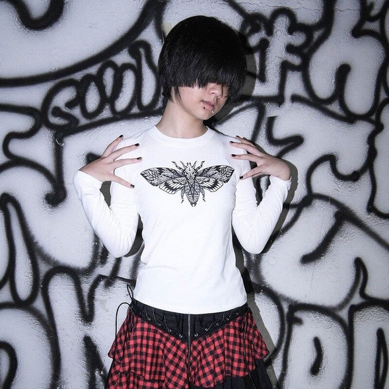 RebelSeed_Cthulhu_Moth_Totem_Printed_Punk_Loose_Women's_Cotton_Long_Sleeve_T-shirts_968809477833_MISSTT