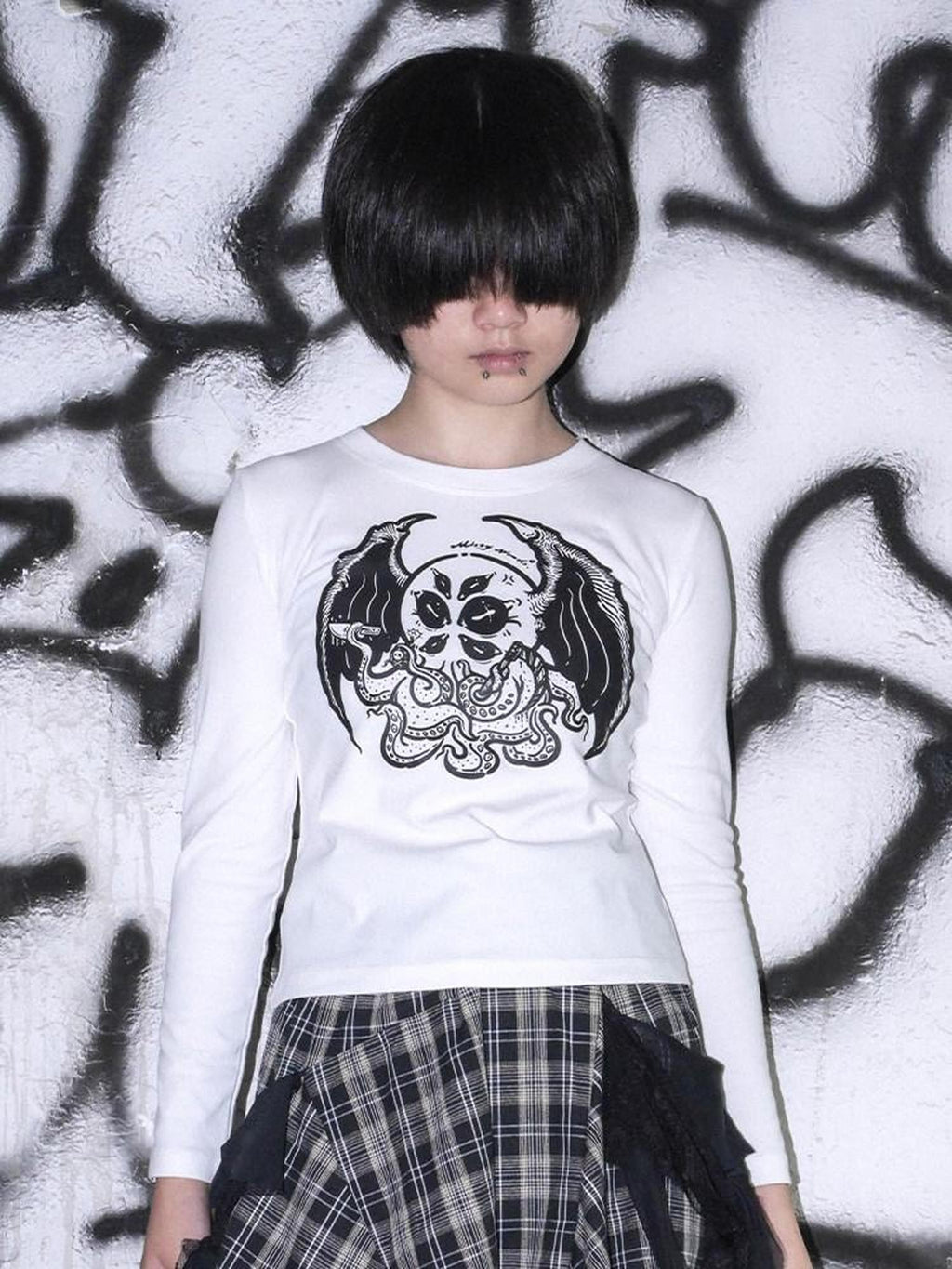 RebelSeed Cthulhu Moth Totem Printed Punk Loose Women's Cotton Long Sleeve T-shirts