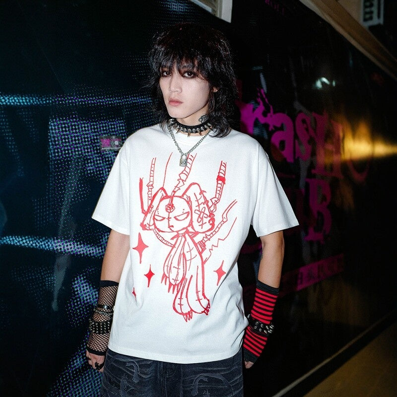 RebelSeed_Cyber_Bunny_Graffiti_Punk_Oversized_Women's_Cotton_Short_Sleeve_T-shirts_946611612977_MISSTT