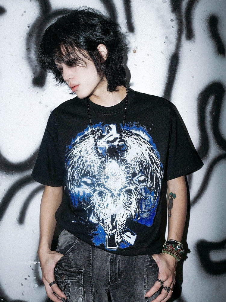 RebelSeed_Dark_Animal_Art_Heat_Transfer_Drop_Shoulder_Women's_Cotton_Short_Sleeve_T-shirts_1040215493614_MISSTT