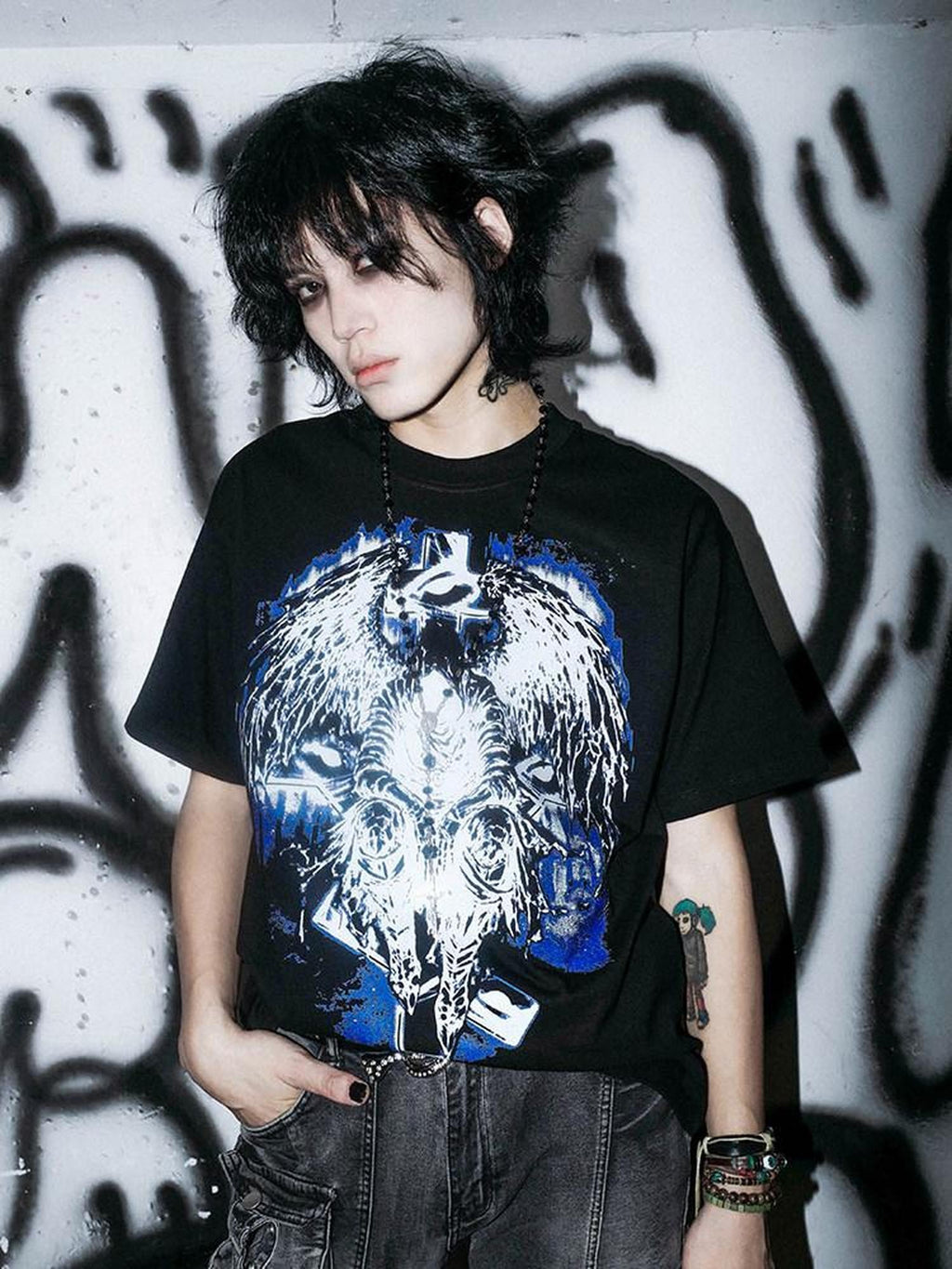 RebelSeed Dark Animal Art Heat Transfer Drop Shoulder Women's Cotton Short Sleeve T-shirts