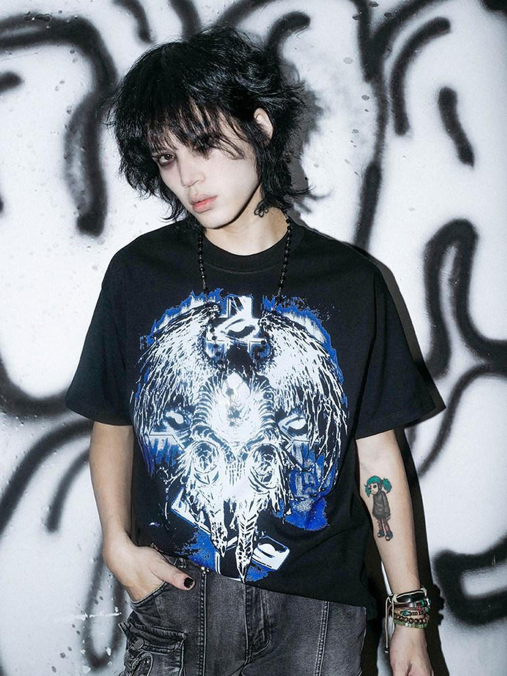 RebelSeed Dark Animal Art Heat Transfer Drop Shoulder Women's Cotton Short Sleeve T-shirts