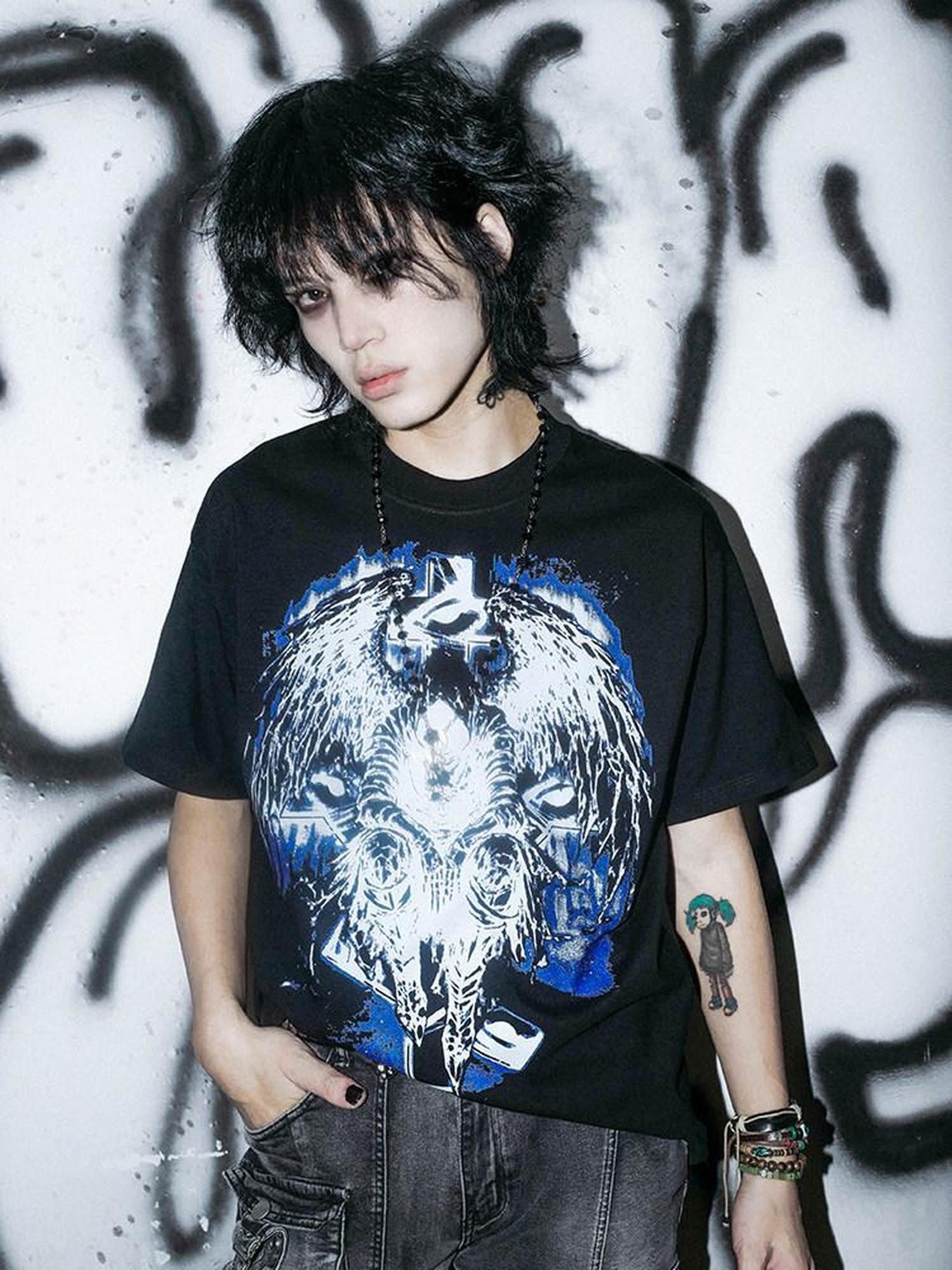 RebelSeed Dark Animal Art Heat Transfer Drop Shoulder Women's Cotton Short Sleeve T-shirts
