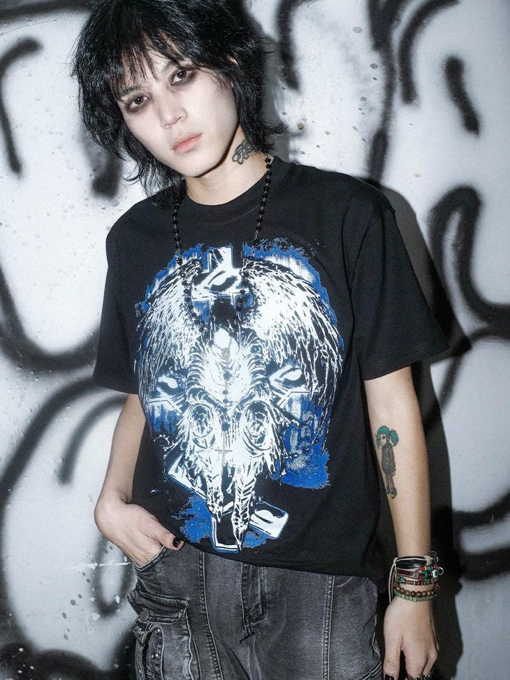 RebelSeed Dark Animal Art Heat Transfer Drop Shoulder Women's Cotton Short Sleeve T-shirts