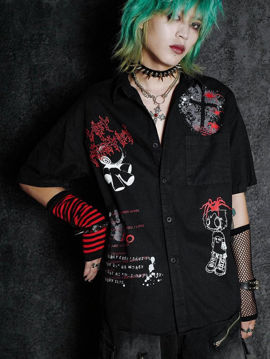 RebelSeed Dark Emo Rock Loose Fit Turn Down Collar Women's Short Sleeve T-shirts
