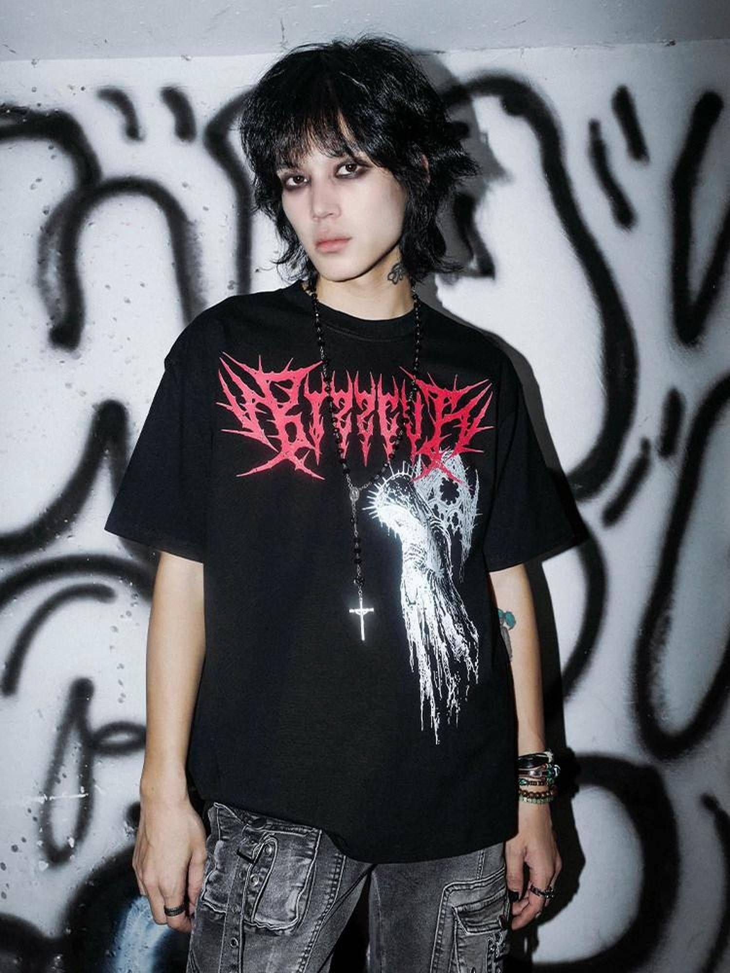 RebelSeed Dark Gothic Art Print Heat Transfer Women's Cotton Loose Short Sleeve T-shirts