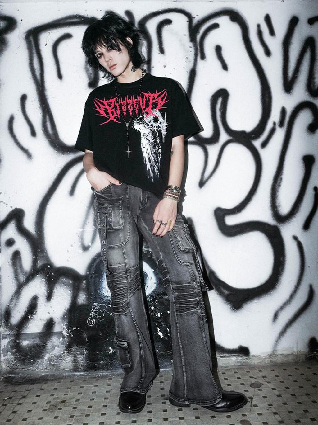 RebelSeed Dark Gothic Art Print Heat Transfer Women's Cotton Loose Short Sleeve T-shirts
