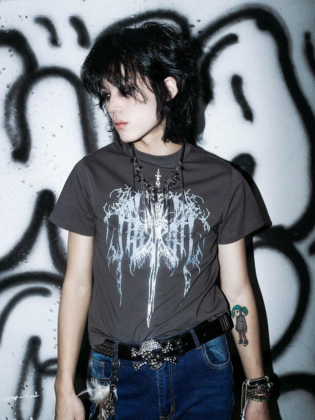 RebelSeed Dark Gothic Cross Heat Transfer Slim Women's Cotton Short Sleeve T-shirts