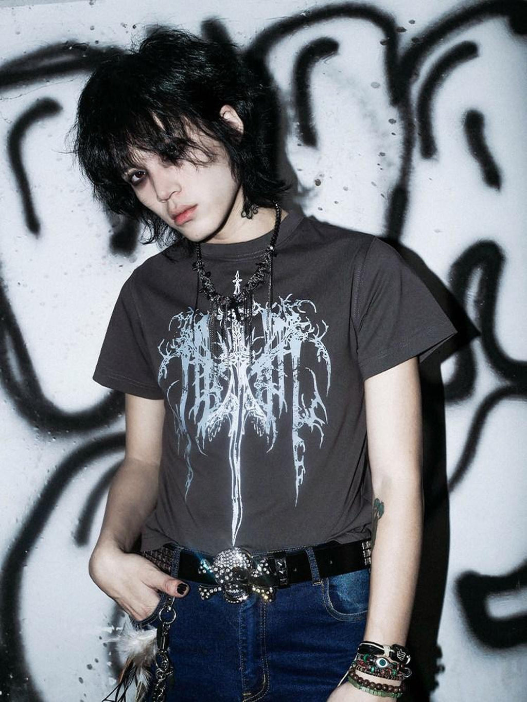 RebelSeed Dark Gothic Cross Heat Transfer Slim Women's Cotton Short Sleeve T-shirts