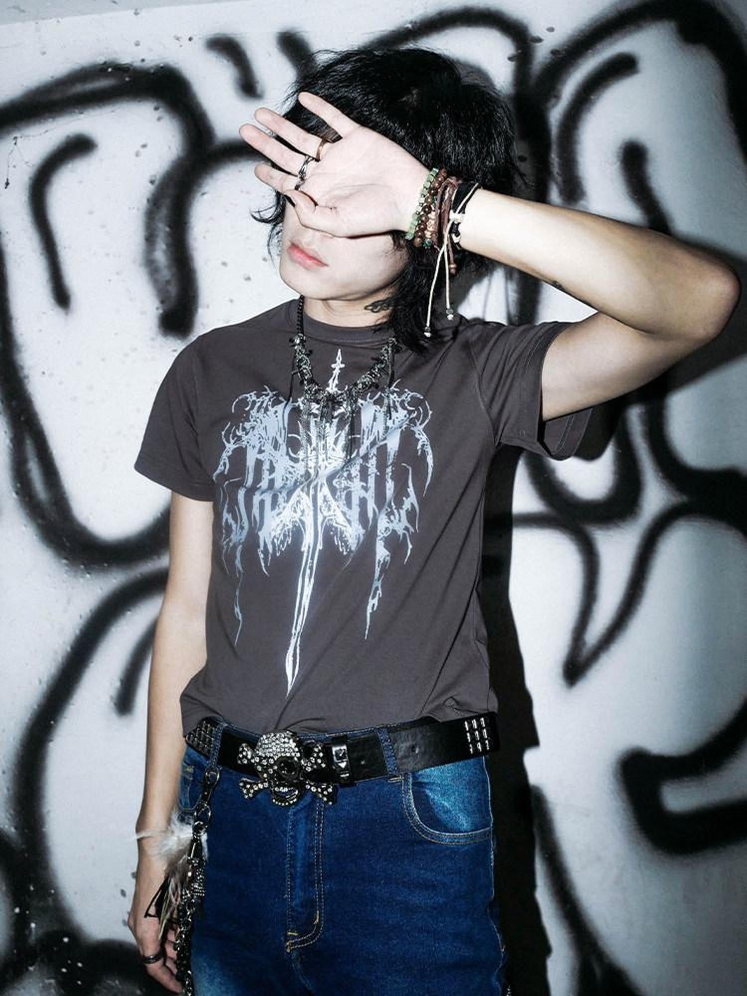RebelSeed Dark Gothic Cross Heat Transfer Slim Women's Cotton Short Sleeve T-shirts